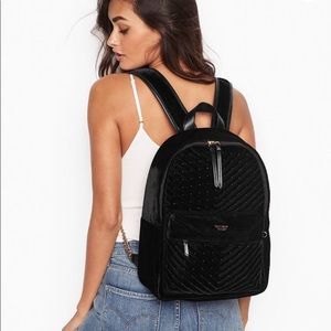 VICTORIA'S SECRET LARGE VELVET STUD CITY BACKPACK